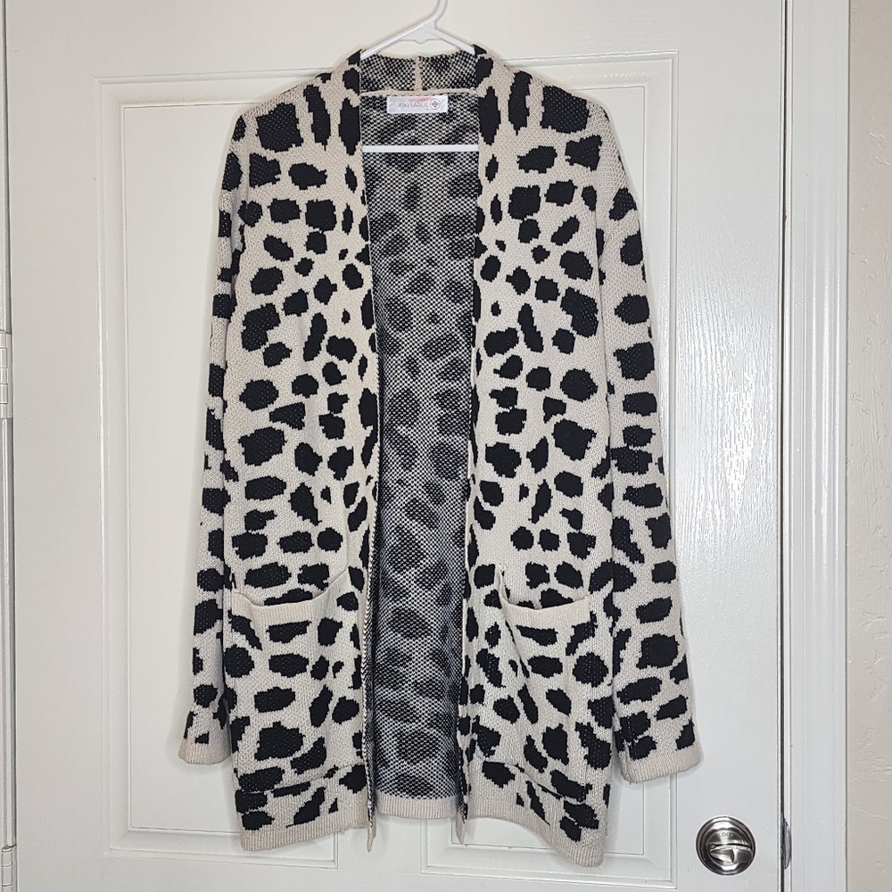 Kiki Larue Open Front Cardigan Sweater | Cream and Black | Size Large | EUC!